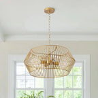 Suspension lanterne géométrique vintage dorée à 4 lumières en fer plat