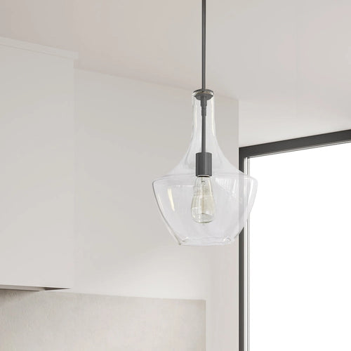 1 Light Incandescent Pendant, Matte Black with Clear Glass