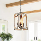 Lustre lanterne cylindrique blanc vieilli à 4 lumières - Blanchi