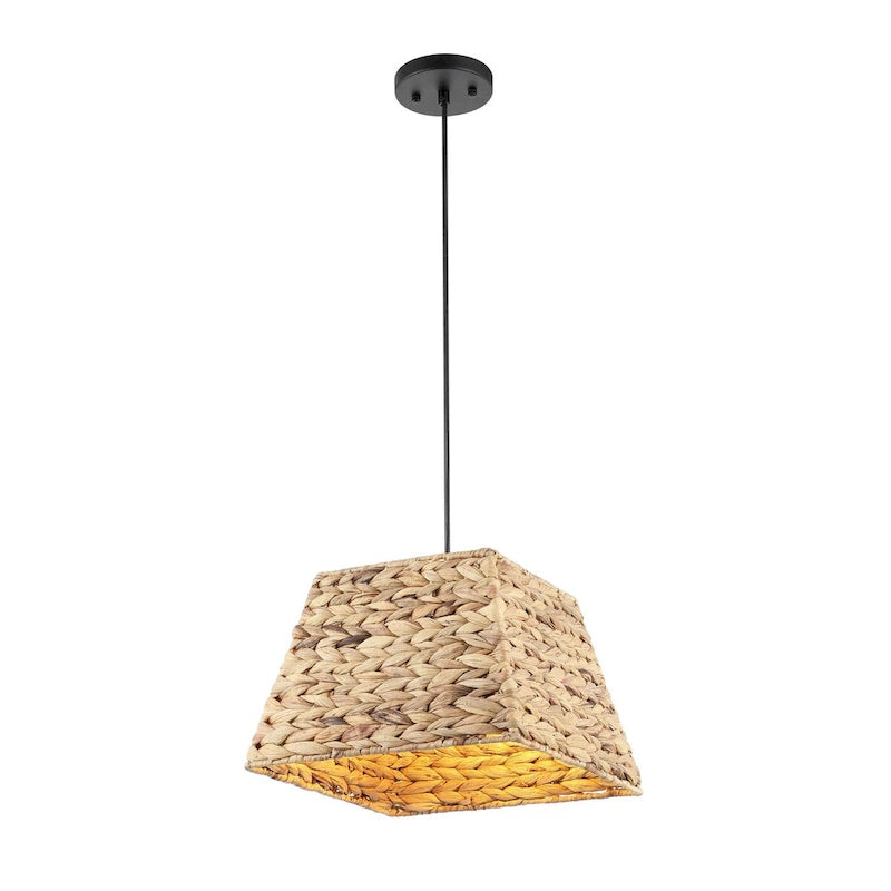 WINGBO Farmhouse Cube Chandelier Natural Material Hand-Woven Hanging Lamp - N/A