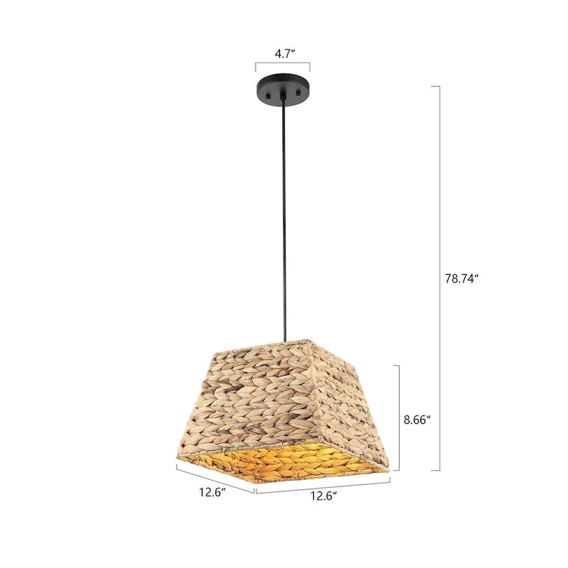 Lustre cube style ferme WINGBO, suspension en matériau naturel tissé à la main - Non disponible