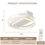 20inch Modern Leafless Ceiling Fan with Remote Control Removable and Washable, Reversible Motor