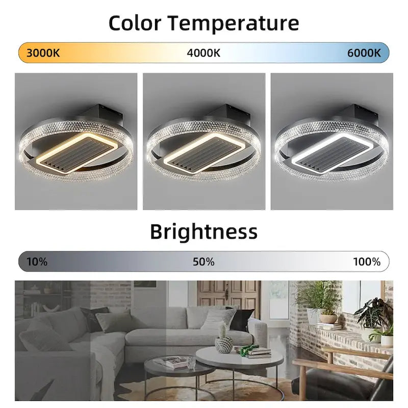 Ventilateur de plafond moderne sans pales de 50 cm (20 pouces) avec télécommande, moteur amovible et lavable, réversible