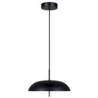 Suspension contemporaine KELVIN 1 lumière LED intégrée, noir mat et or, avec abat-jour en verre noir