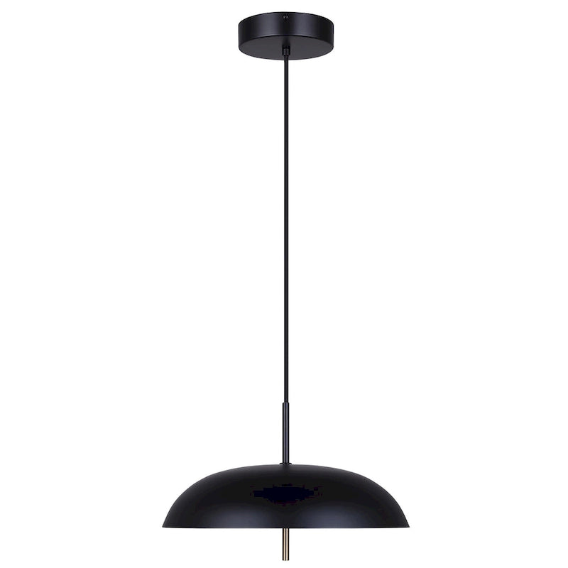Suspension contemporaine KELVIN 1 lumière LED intégrée, noir mat et or, avec abat-jour en verre noir