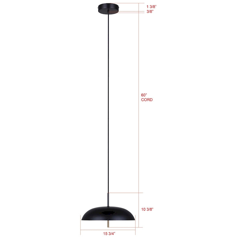 Suspension contemporaine KELVIN 1 lumière LED intégrée, noir mat et or, avec abat-jour en verre noir
