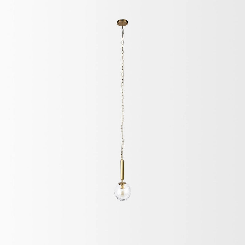 Suspension Britton en métal doré avec globe en verre transparent, 1 lumière - 15 cm (L) x 15 cm (l) x 35 cm (H)
