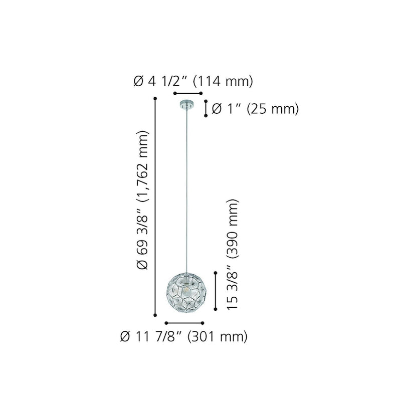 Skoura - Suspension à une lumière - Finition chromée - Abat-jour chromé de forme géométrique