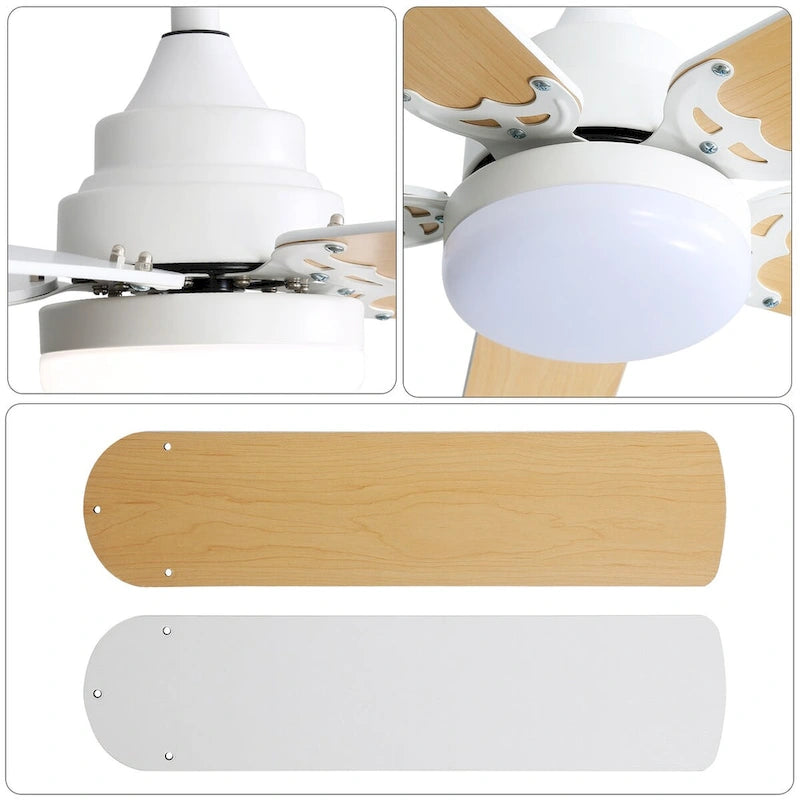 Ventilateur de plafond moderne 42 pouces avec éclairage à intensité variable 3 couleurs, 5 pales, télécommande et moteur CC réversible.