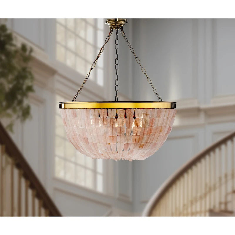 Suspension Metropolitan Brass Flotsam à 8 lumières avec quartz rose - 29,5